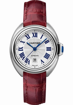 Cartier Cle de Cartier Watch - 31 mm Steel Case - Silvered Dial - Bordeaux Alligator Strap - WSCL0016 
