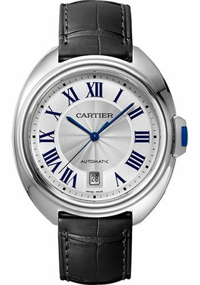 Cartier Cle de Cartier Watch - 40 mm Steel Case - Silvered Dial - Black Alligator Strap - WSCL0018 