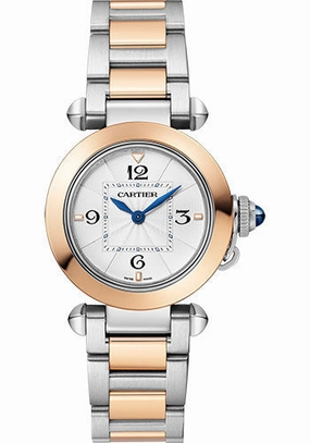 Cartier Pasha de Cartier Watch - 30 mm Steel Case - Opaline Dial - Rose Gold And Bracelet and Second Blue Alligator Leather Strap - W2PA0007 