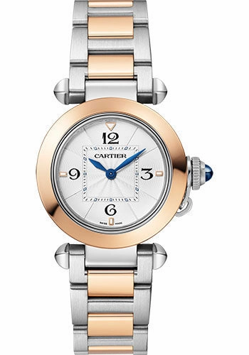 Cartier Pasha de Cartier Watch - 30 mm Steel Case - Opaline Dial - Rose Gold And Bracelet and Second Blue Alligator Leather Strap - W2PA0007 