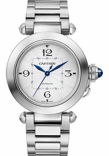 Cartier Pasha de Cartier Watch - 35 mm Steel Case - Silver Dial - Bracelet - Second Navy Alligator Strap - WSPA0013 