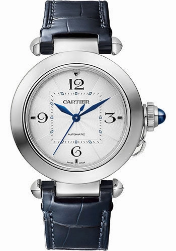Cartier Pasha de Cartier Watch - 35 mm Steel Case - Silvered Dial - Alligator Straps - WSPA0012 