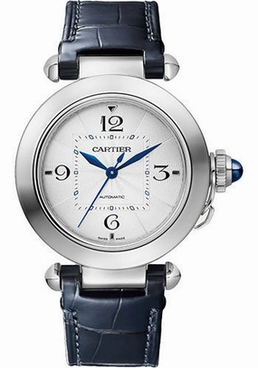 Cartier Pasha de Cartier Watch - 35 mm Steel Case - Silvered Dial - Alligator Straps - WSPA0012 