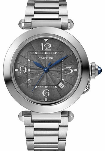 Cartier Pasha de Cartier Watch - 41 mm Steel Case - Anthracite Dial - Steel Strap and Second Dark Gray Alligator Leather Strap - WSPA0026 