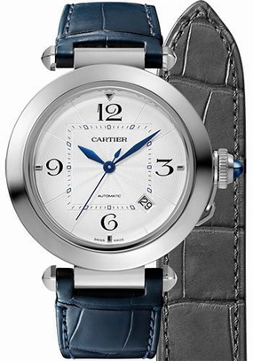 Cartier Pasha de Cartier Watch - 41 mm Steel Case - Silver Dial - Dark Gray And Navy Alligator Straps - WSPA0010 