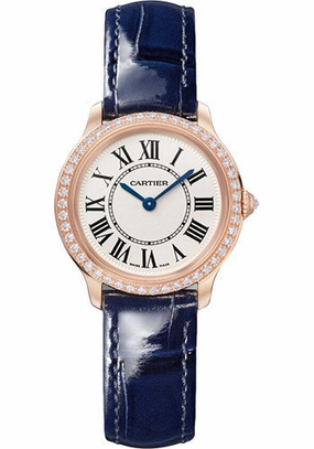 Cartier Ronde Louis Cartier Watch - 29 mm Rose Gold Diamond Case - Sandblasted Beige Dial - Navy Blue Varnished Alligator Strap - WJRN0009 