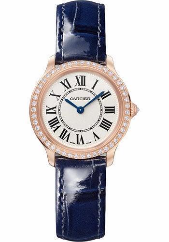Cartier Ronde Louis Cartier Watch - 29 mm Rose Gold Diamond Case - Sandblasted Beige Dial - Navy Blue Varnished Alligator Strap - WJRN0009 