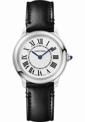 Cartier Ronde Must de Cartier Watch - 29 mm Steel Case - Sandblasted Silvered Dial - Black Strap - WSRN0030 