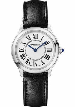 Cartier Ronde Must de Cartier Watch - 29 mm Steel Case - Sandblasted Silvered Dial - Black Strap - WSRN0030 