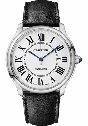 Cartier Ronde Must de Cartier Watch - 40 mm Steel Case - Sandblasted Silvered Dial - Black Strap - WSRN0032 