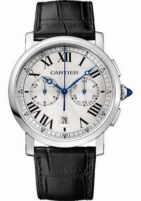 Cartier Rotonde de Cartier Chronograph Watch - 40 mm Steel Case - Silvered Effect Dial - Black Alligator Strap - WSRO0002 