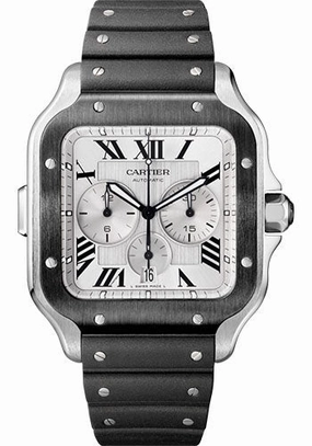Cartier Santos de Cartier Chronograph Watch - 43.3 mm Steel And Adlc Case - Silver Dial - Both Bracelet - WSSA0017 