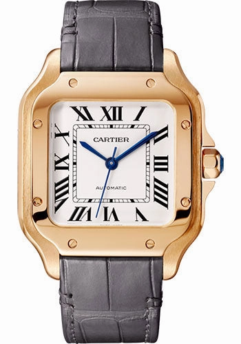 Cartier Santos de Cartier Watch - 35.1 mm Pink Gold Case - Silvered Dial - Alligator And Calfskin Strap - WGSA0028 