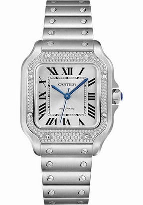Cartier Santos de Cartier Watch - 35.1 mm Steel Case - Diamond Bezel - Sunray Dial - Interchangeable Bracelet - W4SA0005 