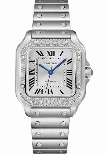 Cartier Santos de Cartier Watch - 35.1 mm Steel Case - Diamond Bezel - Sunray Dial - Interchangeable Bracelet - W4SA0005 