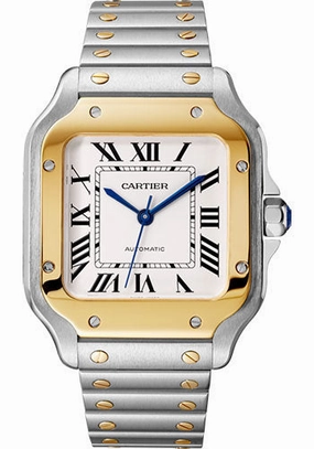 Cartier Santos de Cartier Watch - 35.1 mm Yellow Gold And Steel Case - Silvered Dial - Steel Bracelet - W2SA0016 