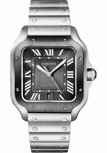 Cartier Santos de Cartier Watch - 39.8 mm Steel Case - Gray Dial - Bracelet - Second Strap - WSSA0037 