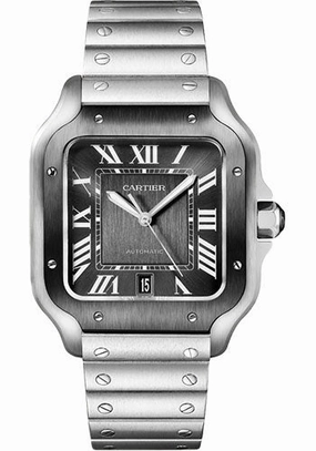 Cartier Santos de Cartier Watch - 39.8 mm Steel Case - Gray Dial - Bracelet - Second Strap - WSSA0037 