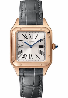 Cartier Santos-Dumont Watch - 38 mm Pink Gold Case - Silver Dial - Black Strap - WGSA0022 