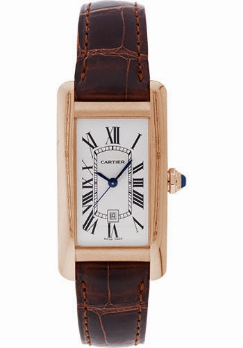 Cartier Tank Americaine Medium Model Watch - 41.6 x 22.6 mm Pink Gold Case - Brown Alligator Strap - W2620030 
