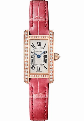Cartier Tank Amricaine Watch - 27.00 mm x 15.20 mm Rose Gold Case - Silver Dial - Rouge Lie-De-Vin Leather Strap - WJTA0026 