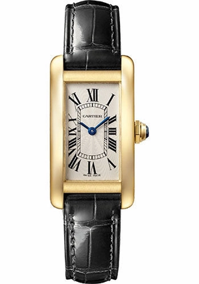 Cartier Tank Amricaine Watch - 34.80 mm x 19.00 mm Yellow Gold Case - Silver Dial - Black Leather Strap - WGTA0039 