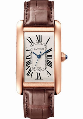 Cartier Tank Amricaine Watch - 45.1 mm x 26.6 mm Rose Gold Case - Silvered Dial - Alligator Strap - WGTA0047 