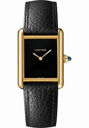 Cartier Tank Louis Cartier Watch - 1.32 in x 1 in Yellow Gold Case - Black Dial - Black Calfskin Strap - WGTA0160 