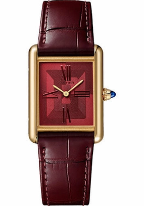 Cartier Tank Louis Cartier Watch - 1.32 in x 1 in Yellow Gold Case - Red Dial - Red Leather Strap - WGTA0093 