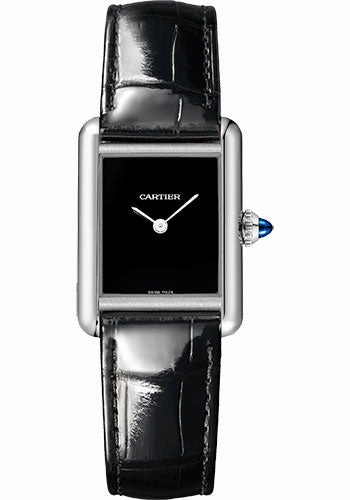 Cartier Tank Must de Cartier Watch - 1.2 in x 0.9 in Steel Case - Black Dial - Black Leather Strap - WSTA0071 