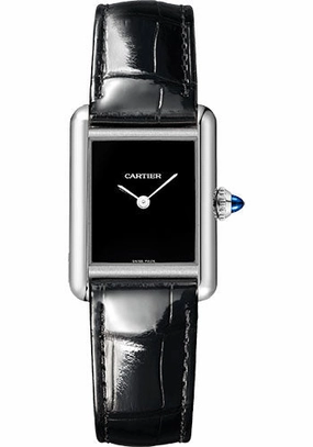 Cartier Tank Must de Cartier Watch - 1.2 in x 0.9 in Steel Case - Black Dial - Black Leather Strap - WSTA0071 