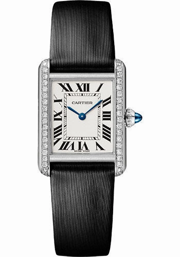 Cartier Tank Must Watch - 29.5 mm x 22 mm Steel Case - 40 Diamond Bezel - Silvered Dial - Interchangeable Black Brushed Calfskin Strap - W4TA0016 