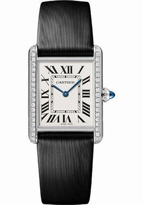 Cartier Tank Must Watch - 33.7 mm x 25.5 mm Steel Case - 42 Diamond Bezel - Silvered Dial - Interchangeable Black Brushed Calfskin Strap - W4TA0017 