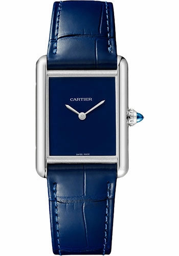 Cartier Tank Must Watch - 33.7 mm x 25.5 mm Steel Case - Blue Dial - Blue Alligator Strap - WSTA0055 