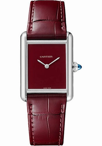 Cartier Tank Must Watch - 33.7 mm x 25.5 mm Steel Case - Claret Dial - Claret Alligator Strap - WSTA0054 