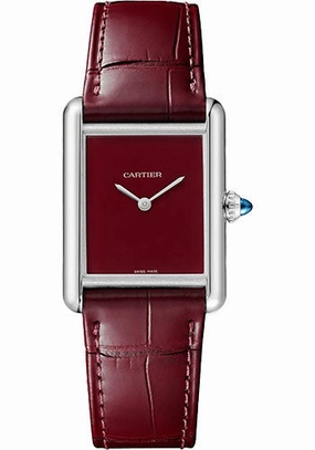 Cartier Tank Must Watch - 33.7 mm x 25.5 mm Steel Case - Claret Dial - Claret Alligator Strap - WSTA0054 