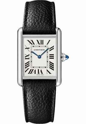 Cartier Tank Must Watch - 33.7 mm x 25.5 mm Steel Case - Silvered Dial - Interchangeable Black Grained Calfskin Strap - WSTA0041 
