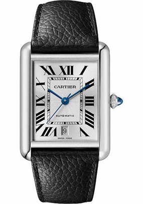 Cartier Tank Must Watch - 41 mm x 31 mm Steel Case - Silvered Dial - Interchangeable Black Grained Calfskin Strap - WSTA0040 