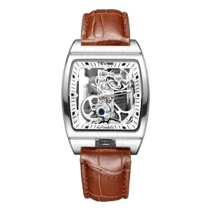 Casual Men's Leather Belt Automatic Mechanical Watch Long Movement Hollow Watch 