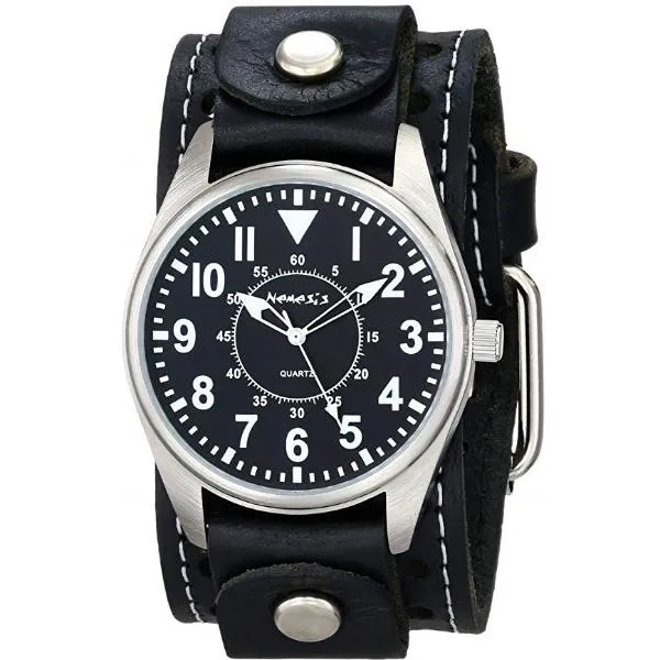 Classic Black Watch with White Stitched Black Leather Cuff 