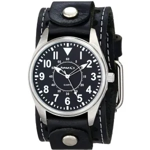 Classic Black Watch with White Stitched Black Leather Cuff 