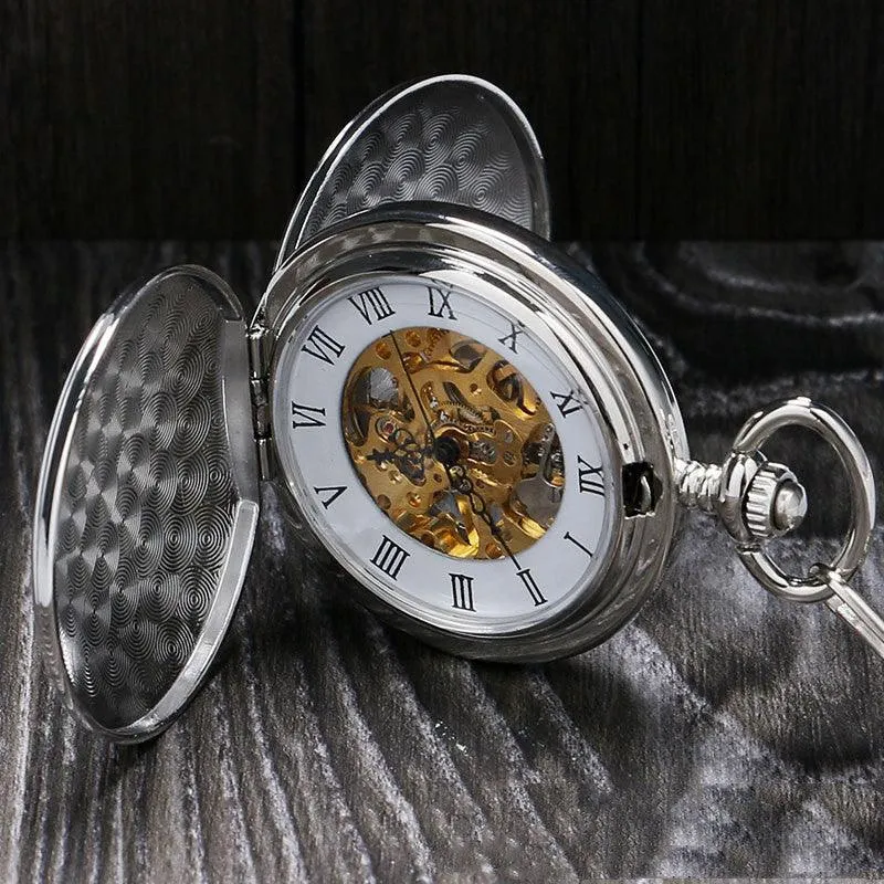 Classic Minimalist Vintage Two-sided Mechanical Pocket Watch 