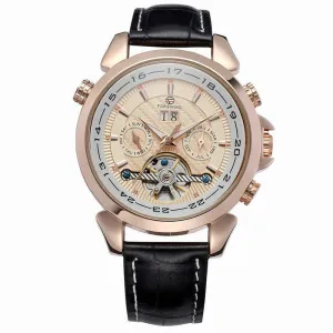 Complete Calendar watch Luxury Tourbillion Design Genuine Leather Top Brand  Automatic Mechanical Men Watches 