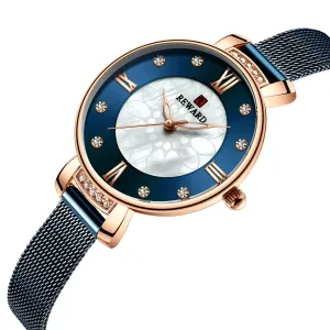 Delicate Shell Diamond Milanese Mesh Strap Ladies Watch 