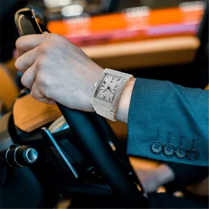 Diamond-embedded Giant Shining Starry Golden Calendar Quartz Watch 