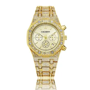 Diamond Full Diamond Six Hands Quartz Chronograph Men's Watch 