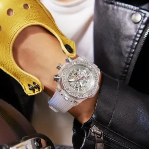 Diamond Inlaid Transparent Quartz Watch Waterproof 