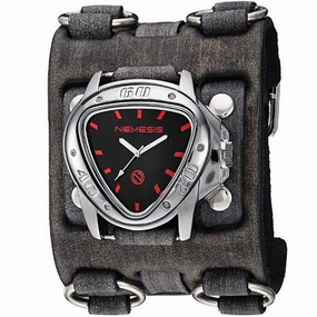 Echo Black Watch with Bullet Double Ring Distressed Charcoal Leather Triple Strap Cuff 