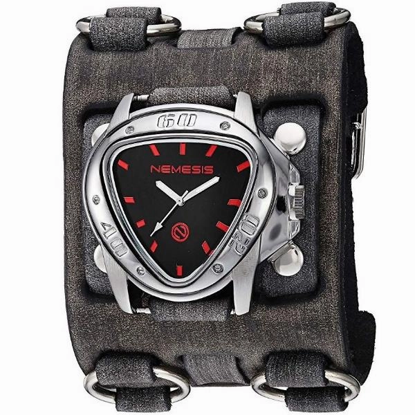 Echo Black Watch with Bullet Double Ring Distressed Charcoal Leather Triple Strap Cuff 