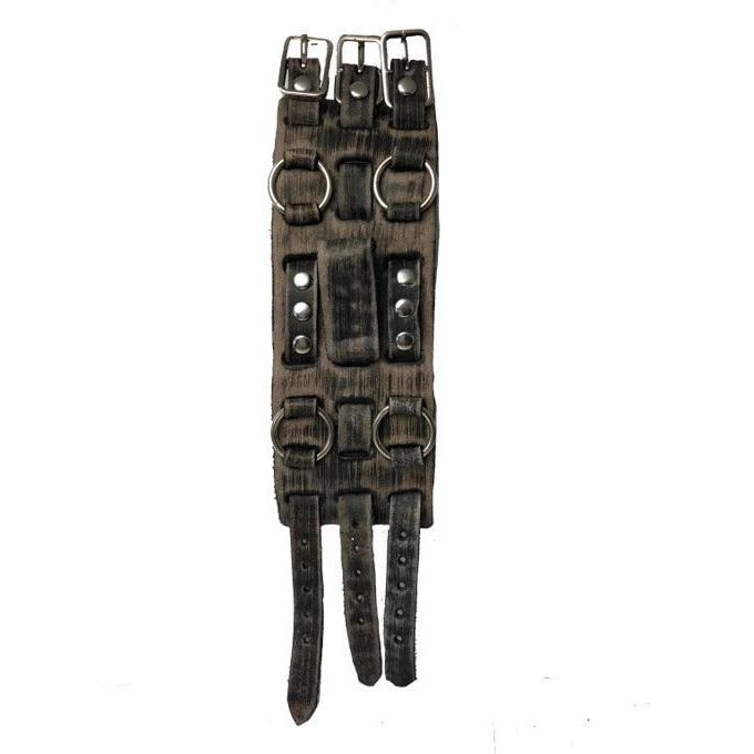 Echo Black Watch with Bullet Double Ring Distressed Charcoal Leather Triple Strap Cuff